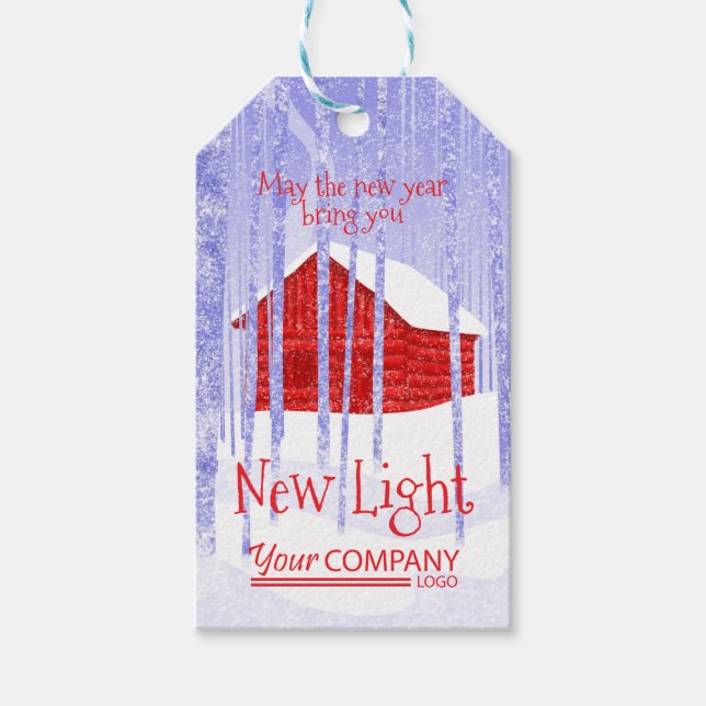 Étiquette cadeau de Noël Cabine de neige rouge, bl (Devant)