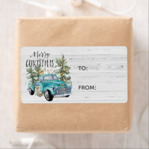 Étiquette Cadeau de Noël Camion de Ferme Rustiqu