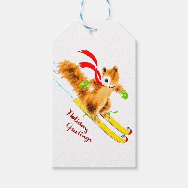 étiquette cadeau de Noël d'écureuil de ski (Devant)