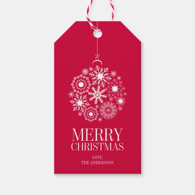 Étiquette cadeau de Noël Joyeux ornement de flocon (Devant)
