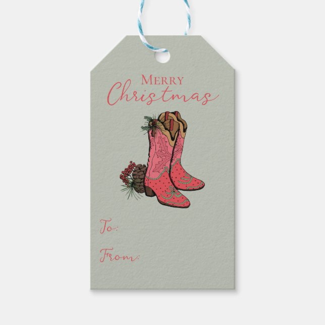 Étiquette cadeau de Noël Joyeux Pays Vert (Devant)