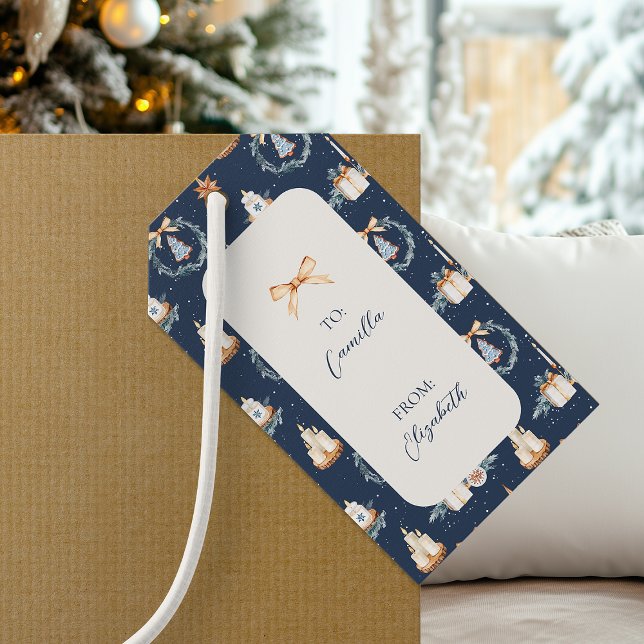 Étiquette cadeau de Noël | Marine Watercolor Étiqu (Créateur téléchargé)