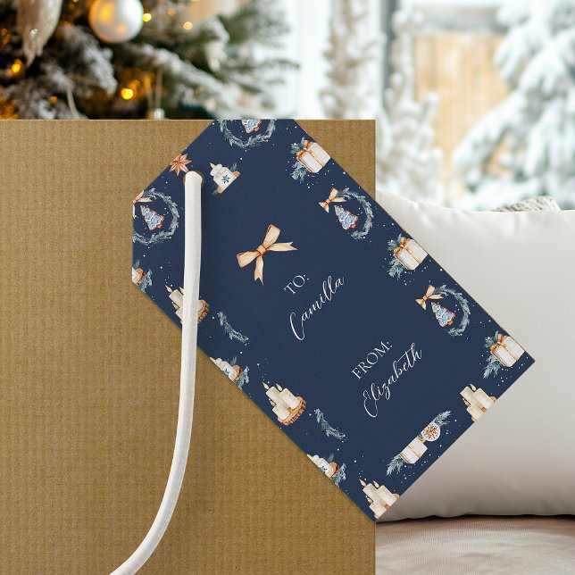 Étiquette cadeau de Noël | Marine Watercolor Étiqu (Créateur téléchargé)