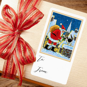 Étiquette cadeau de Noël Père Noël Chat