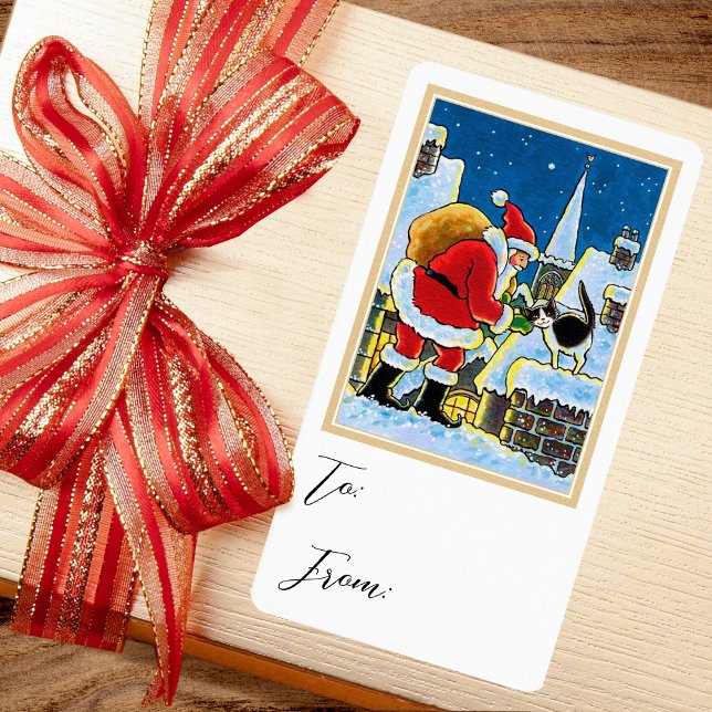 Étiquette cadeau de Noël Père Noël Chat (Créateur téléchargé)