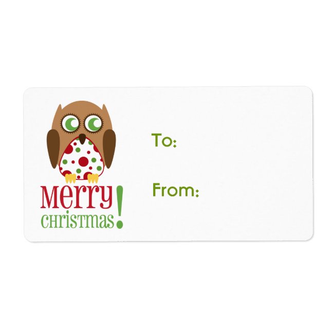 Étiquette cadeau de Noël Polka Dot Owl (Devant)