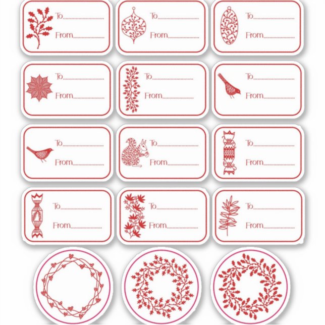 Étiquette cadeau de Noël Rouge et blanc (Devant)