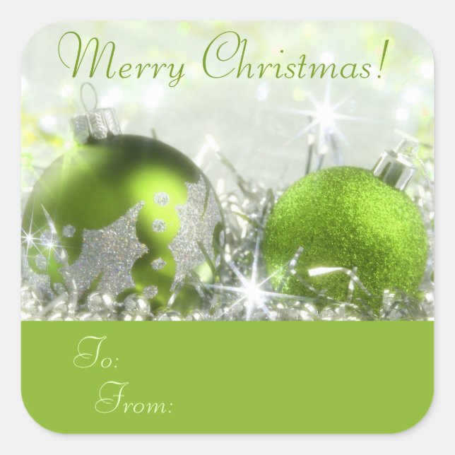 Étiquette cadeau de Noël vert et argent (Devant)