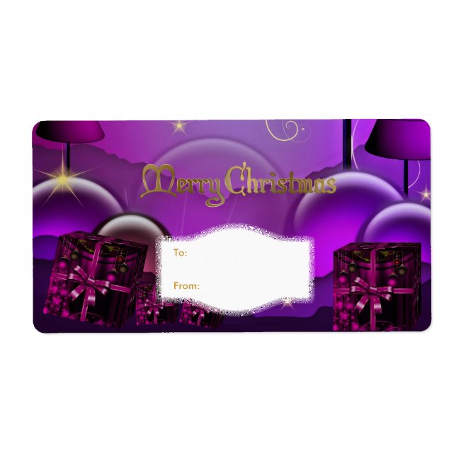 Étiquette cadeau de Noël violet blanc Noël (Devant)
