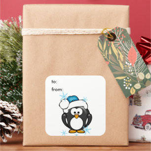 Étiquette cadeau de pingouin de Noël
