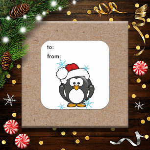 Étiquette cadeau de pingouin de Noël