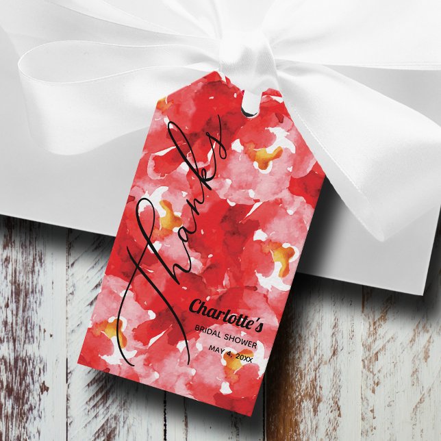 Étiquette cadeau de remerciement Collage Rose Roug (Red roses collage bridal shower personalized thank you favor gift tags)