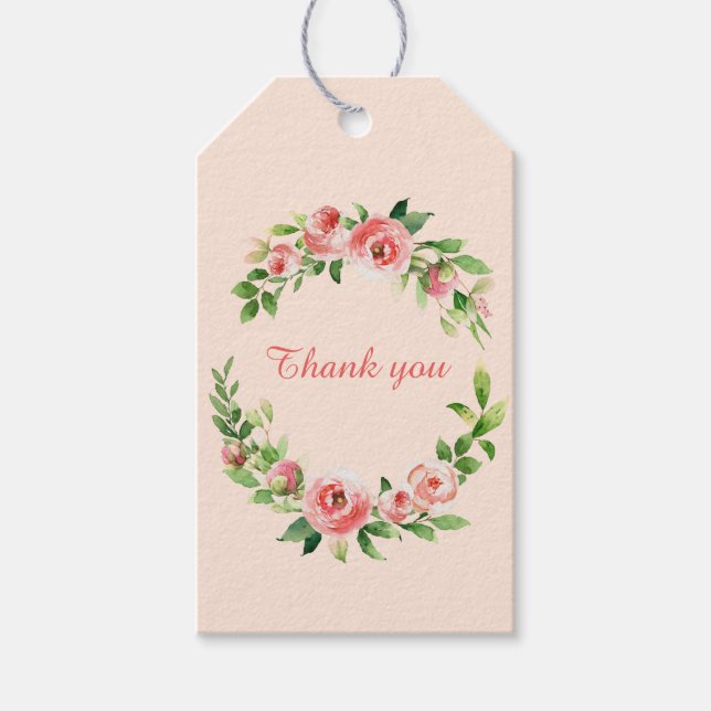 Étiquette Cadeau de Remerciement Couronne de Roses (Devant)