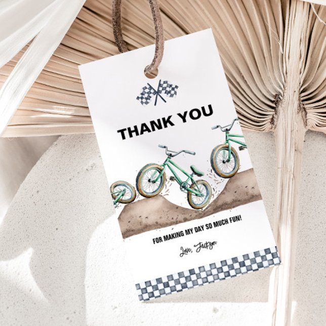étiquette cadeau de remerciement pour vélo de dirt (BMX dirt bike gift tags, Bike favor tags, Bike thank you tags)