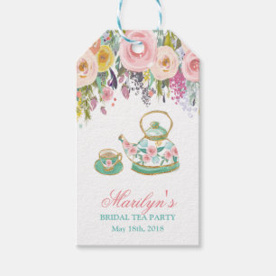 Étiquette cadeau de théière florale pour fête