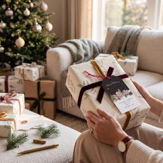 Étiquette cadeau de village de Noël fantaisiste so
