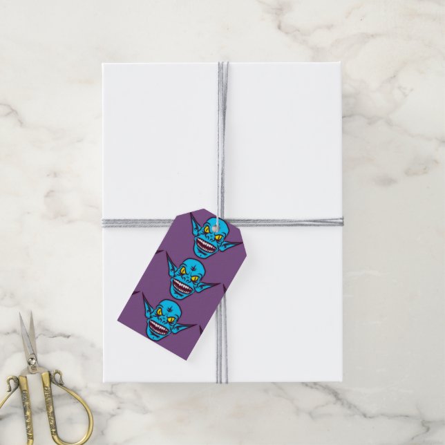 étiquette cadeau démon zombie bleu (Avec de la ficelle)