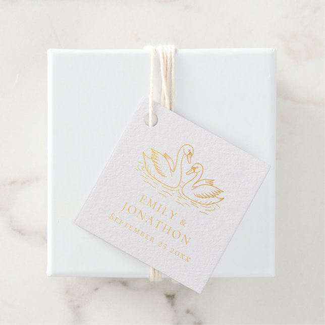 Étiquette-cadeau Deux cygnes modernes en amour Merci Mariage (Avec boite)
