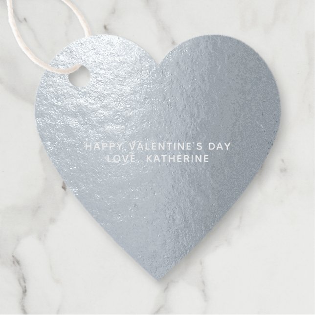 Étiquette-cadeau Elégant coeur d'argent mignon coutume Saint Valent (Devant)