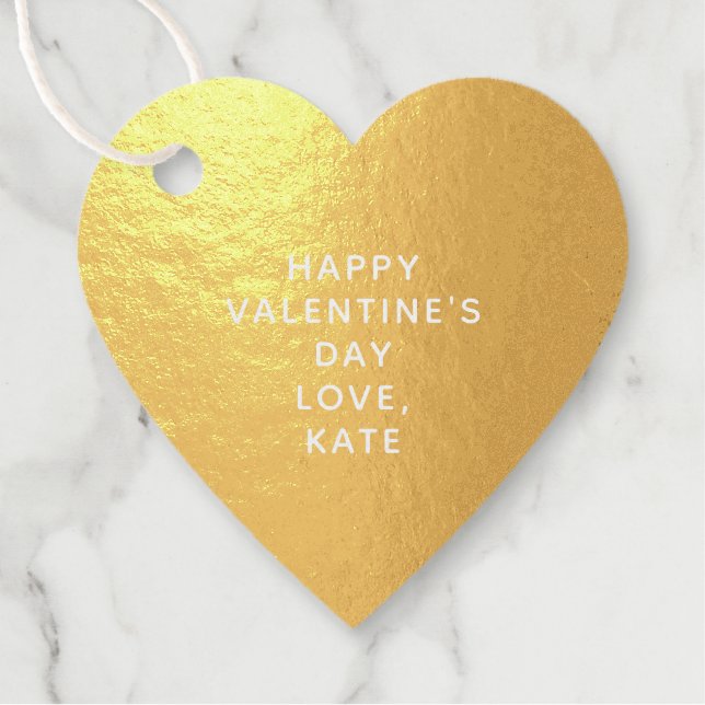 Étiquette-cadeau Elégant coeur d'or mignon coutume Saint Valentin (Devant)