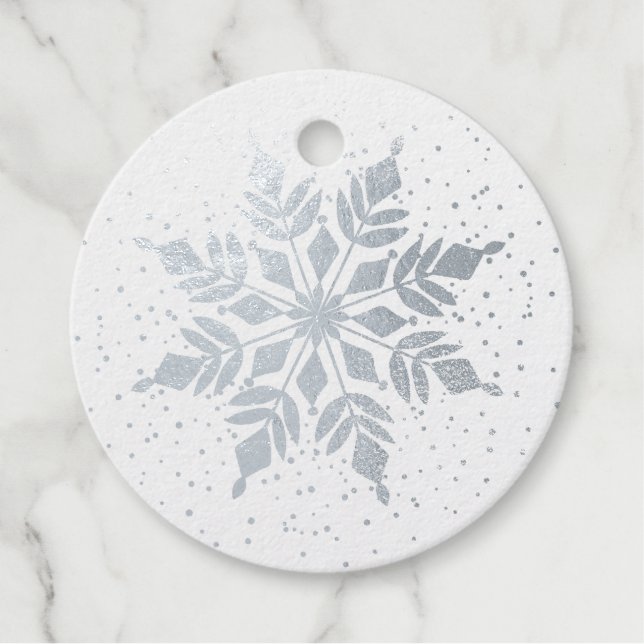 Étiquette-cadeau Élégant flocon de neige et points Confetti (Devant)