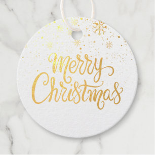 Étiquette-cadeau Élégant Gold Script Joyeux Noël Snowflakes