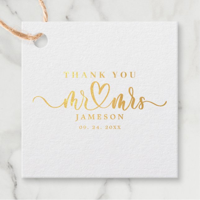 Étiquette-cadeau Élégant Merci Calligraphie Mr & Mrs Véritable (Devant)