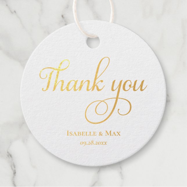Étiquette-cadeau Élégant Merci Mariage or (Devant)