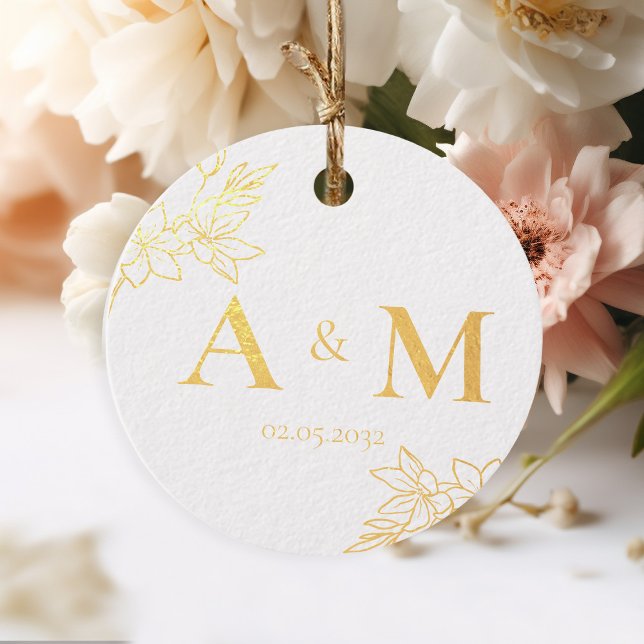Étiquette-cadeau Élégant, Monogramme, Art de ligne Floral, Mariage (Créateur téléchargé)