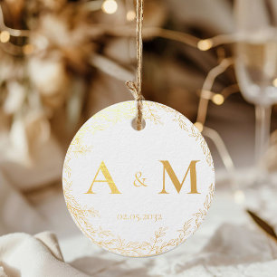 Étiquette-cadeau Élégant, Monogramme, Couronne d'art linéaire, Mari