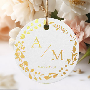 Étiquette-cadeau Élégant, Monogramme, Couronne d'art linéaire, Mari