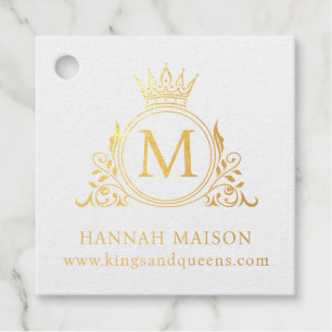 Étiquette-cadeau Élégant, Monogramme, Royal, Couronne, Logo
