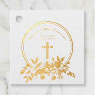 Étiquette-cadeau Elégant or Bourgogne Floral Baby Christening Real