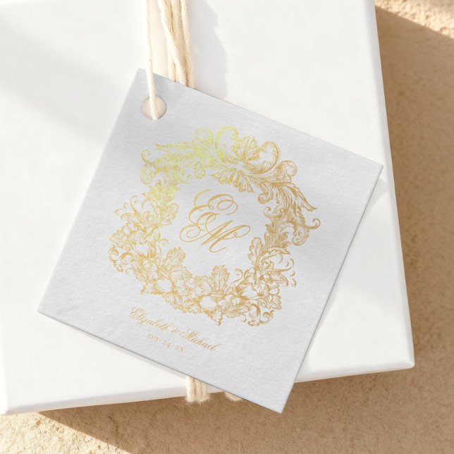 Étiquette-cadeau Élégant Script Monogram Crest Mariage (Créateur téléchargé)