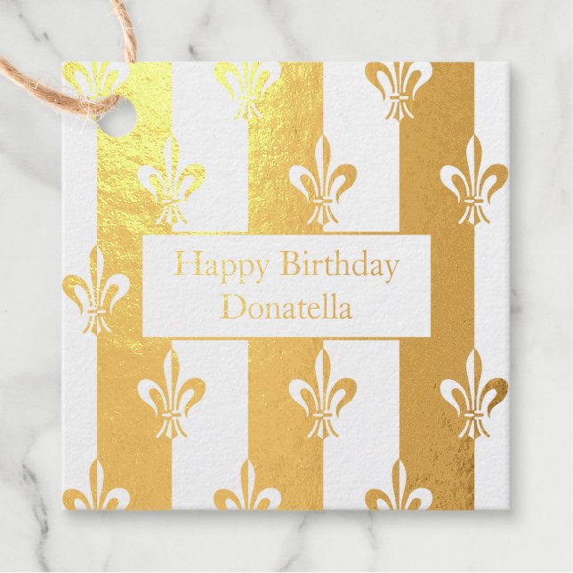 Étiquette-cadeau Elégante Fleur de Lis Joyeux Anniversaire (Devant)