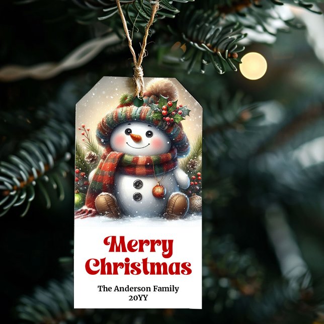 Étiquette Cadeau Enfant Bonhomme de Neige Éditable (Editable Snowman Kids Gift Tag Personalized Christmas Label

)