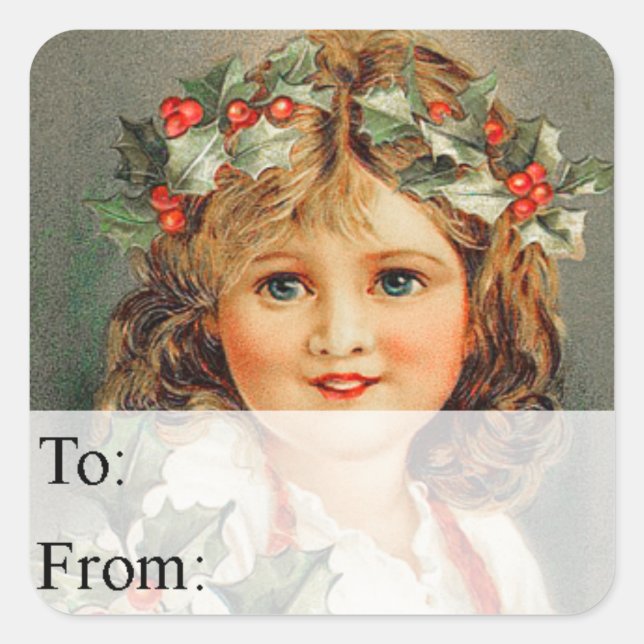 Étiquette cadeau fille Noël vintage (Devant)