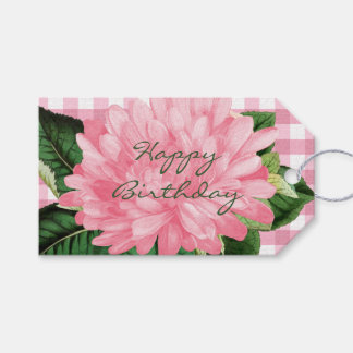 Étiquette Cadeau Fleur Rose & Motif Gingham