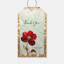 Étiquette cadeau Fleur rouge vitrail