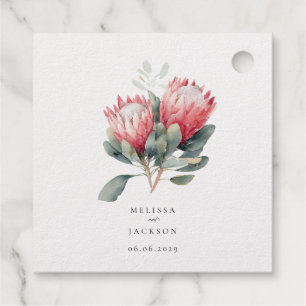 Étiquette-cadeau Fleurs aquarelles roses Protea Mariage