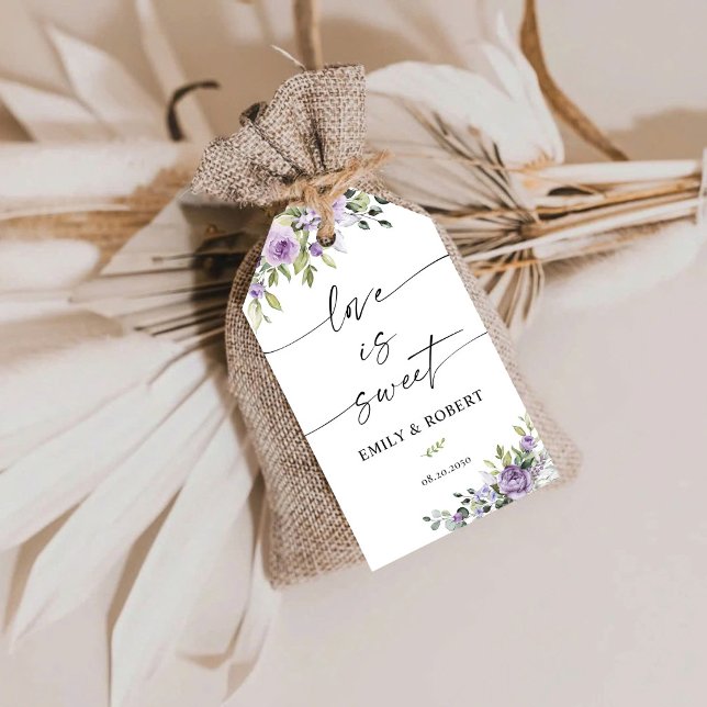 Étiquette Cadeau Fleurs Violettes Romantiques Flor (Créateur téléchargé)