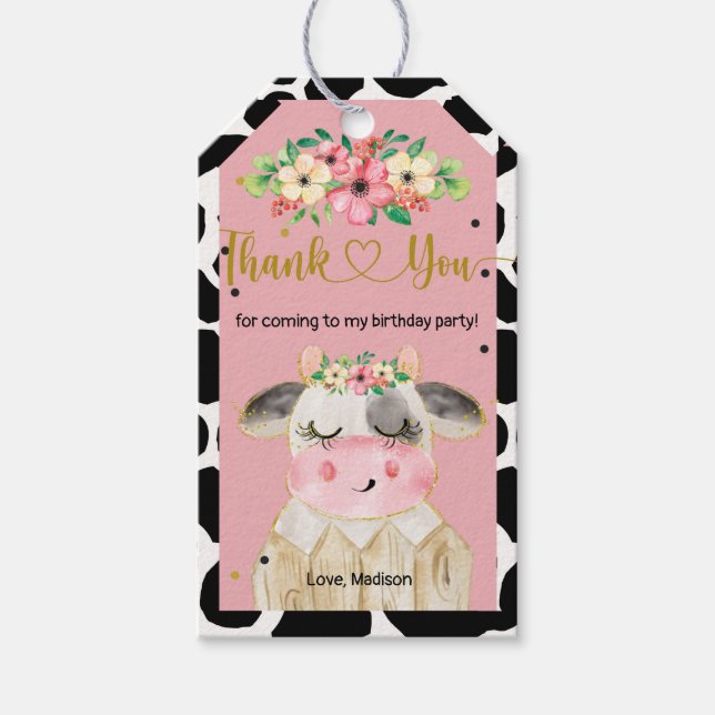 Étiquette cadeau Floral Vache de ferme (Devant)