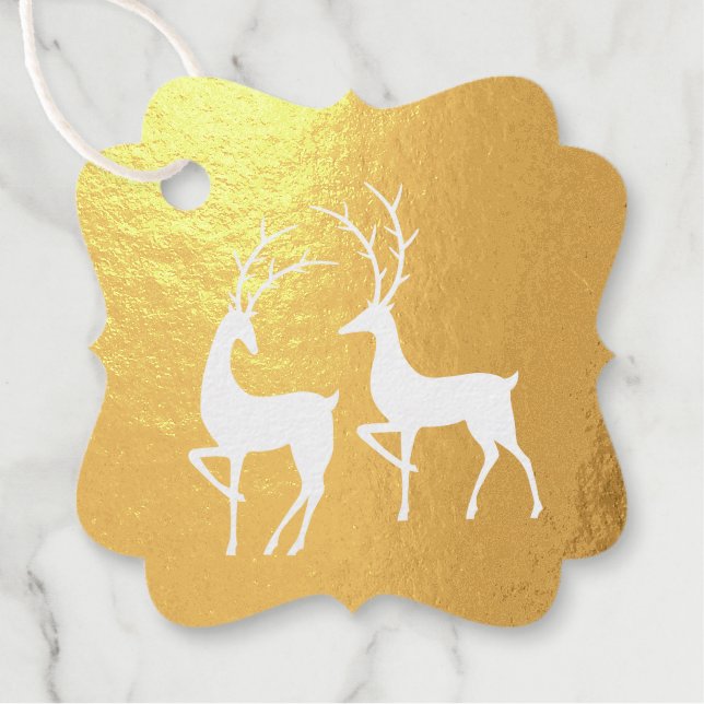 Étiquette-cadeau Gold Deer Holiday Peace Red Reverse (Devant)
