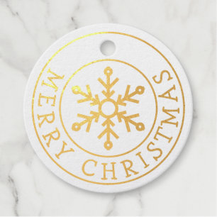 Étiquette-cadeau Gold Foil Joyeux Noël avec flocon de neige
