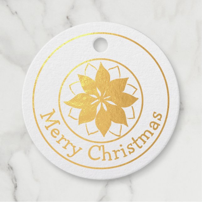 Étiquette-cadeau Gold Foil Joyeux Noël avec Poinsettia (Devant)