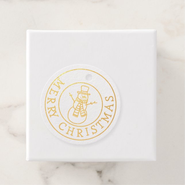 Étiquette-cadeau Gold Foil Joyeux Noël avec Snowman (Avec boite)