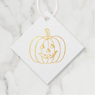 Étiquette-cadeau Halloween citrouille face or huile d'olive
