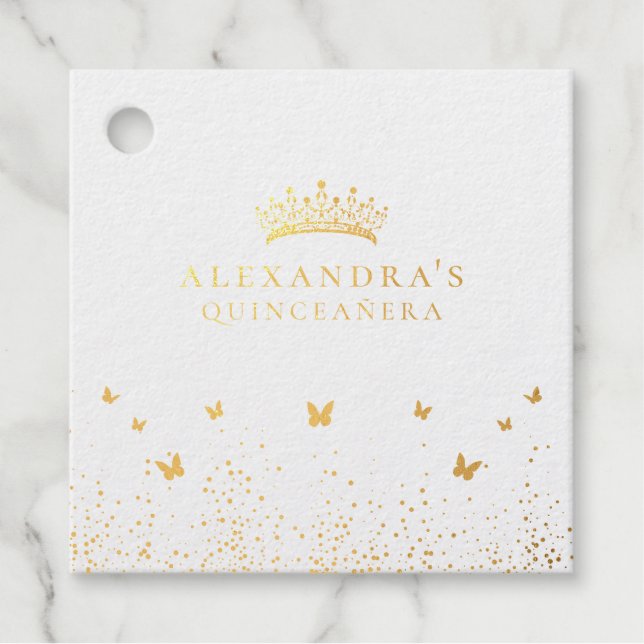 Étiquette-cadeau Huile d'or Quinceañera Emerald Green Floral (Devant)