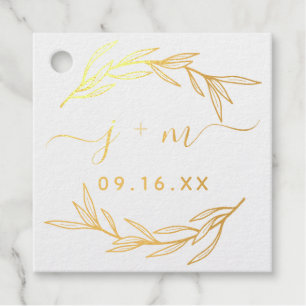 Étiquette-cadeau Initiales de script de feuilles de laurier Mariage