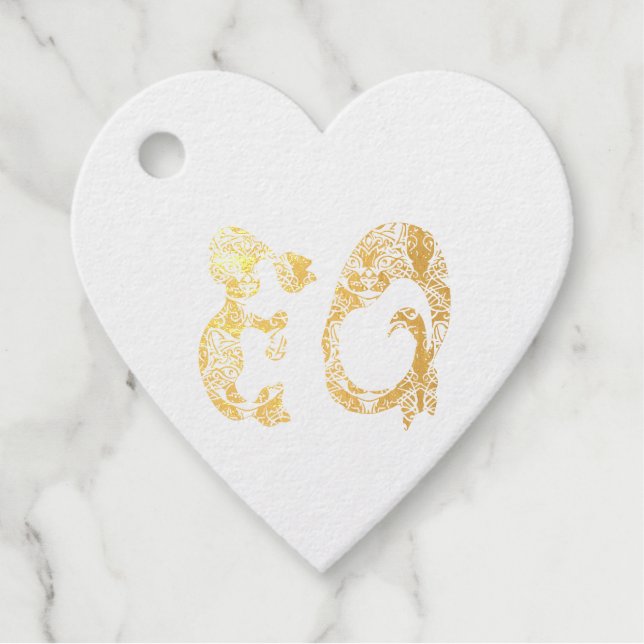 Étiquette-cadeau Initiales Monogrammes en Chat Anglais Foil Fav (Devant)